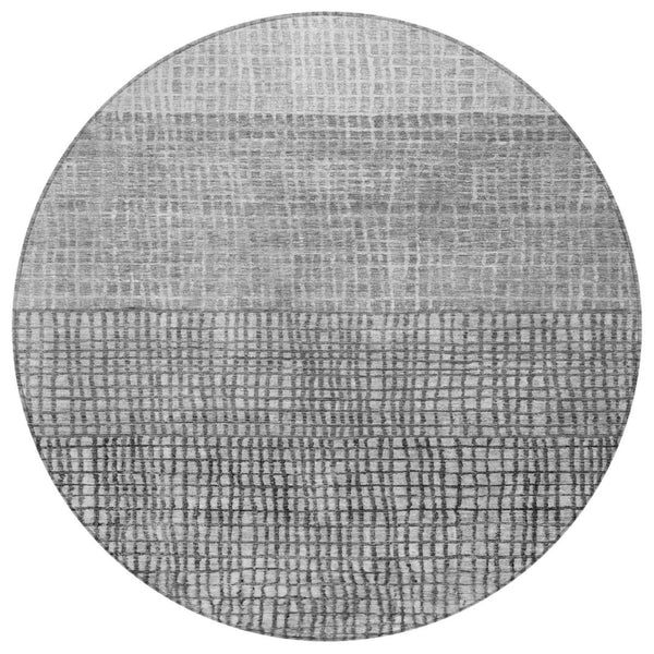 HomeRoots 8' Gray and Silver Round Geometric Area Rug - Stylish, Washable, Durable for Indoor & Outdoor Use 622020