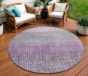HomeRoots 8' Plum and Gray Round Geometric Area Rug – Durable, Washable, Stylish for Indoor/Outdoor Spaces 622026
