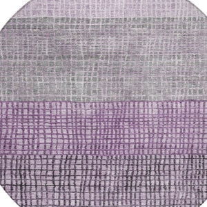 HomeRoots 8' Plum and Gray Round Geometric Area Rug – Durable, Washable, Stylish for Indoor/Outdoor Spaces 622026
