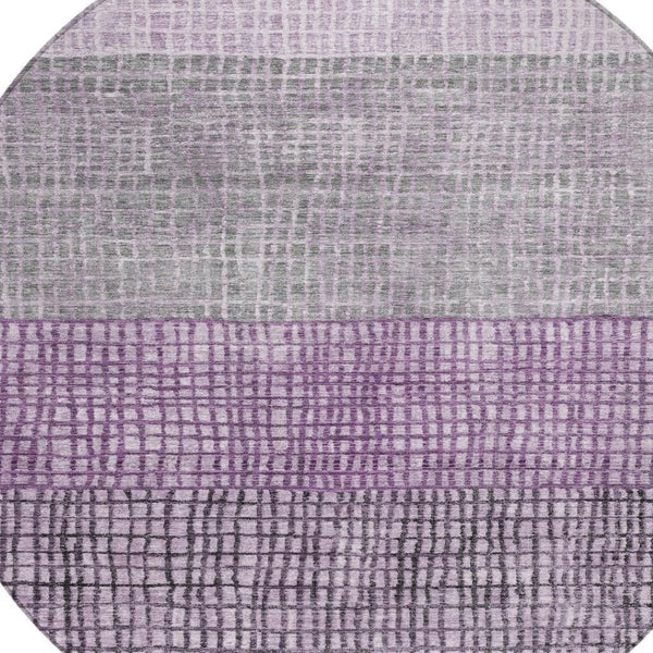 HomeRoots 8' Plum and Gray Round Geometric Area Rug – Durable, Washable, Stylish for Indoor/Outdoor Spaces 622026
