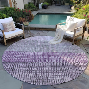 HomeRoots 8' Plum and Gray Round Geometric Area Rug – Durable, Washable, Stylish for Indoor/Outdoor Spaces 622026