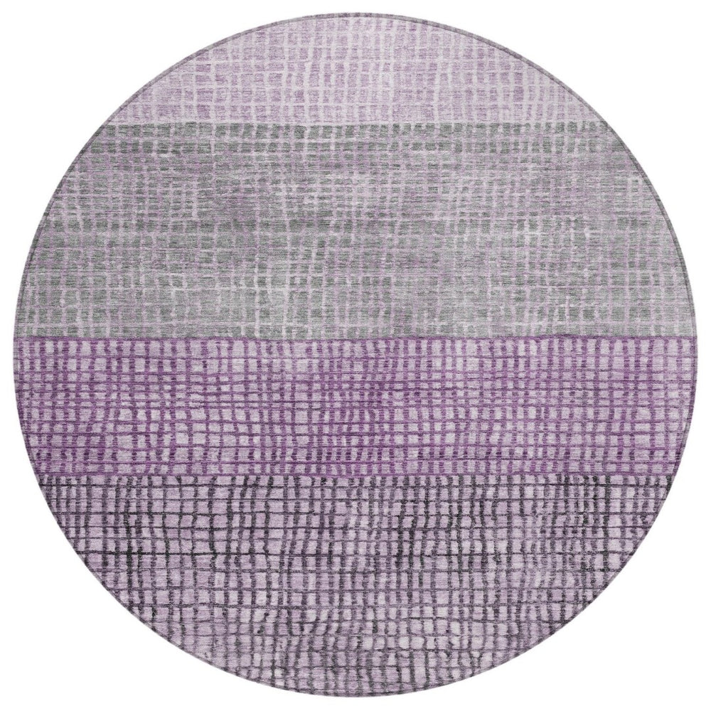 HomeRoots 8' Plum and Gray Round Geometric Area Rug – Durable, Washable, Stylish for Indoor/Outdoor Spaces 622026