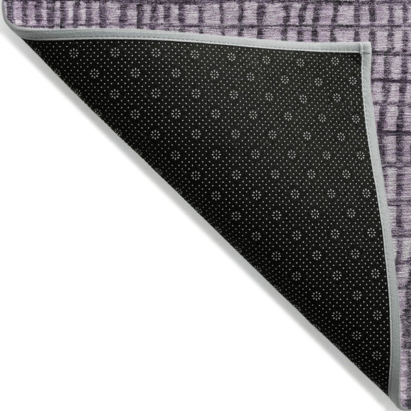 HomeRoots 8' Plum and Gray Round Geometric Area Rug – Durable, Washable, Stylish for Indoor/Outdoor Spaces 622026