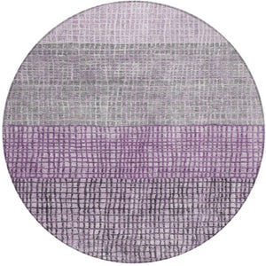 HomeRoots 8' Plum and Gray Round Geometric Area Rug – Durable, Washable, Stylish for Indoor/Outdoor Spaces 622026