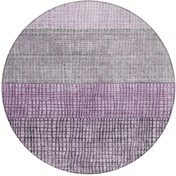 HomeRoots 8' Plum and Gray Round Geometric Area Rug – Durable, Washable, Stylish for Indoor/Outdoor Spaces 622026