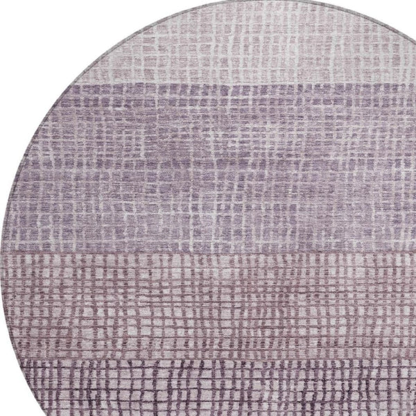 HomeRoots 8' Purple And Ivory Round Geometric Area Rug – Durable, Washable, Modern Design for Indoor & Outdoor Use 622032