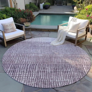 HomeRoots 8' Purple And Ivory Round Geometric Area Rug – Durable, Washable, Modern Design for Indoor & Outdoor Use 622032