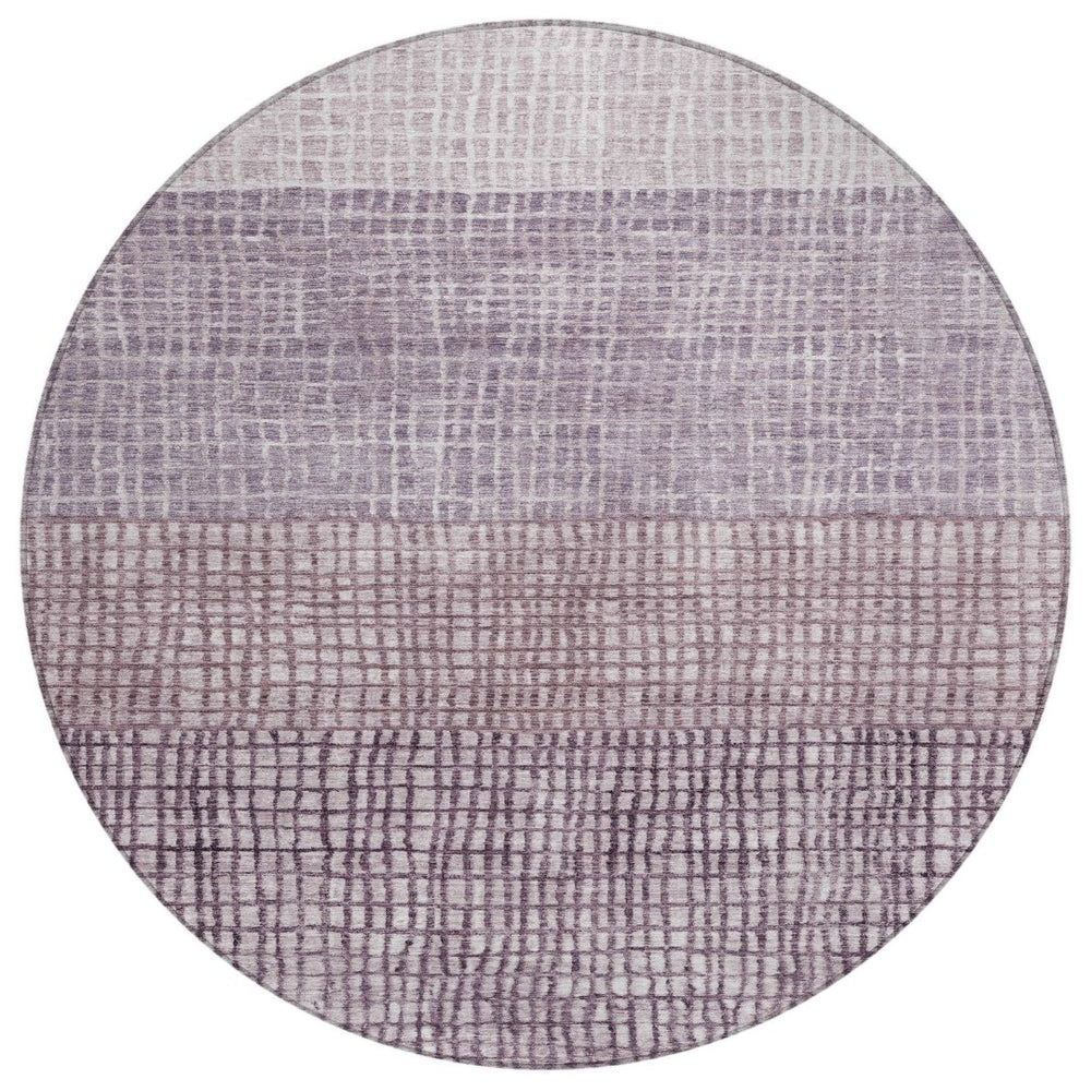 HomeRoots 8' Purple And Ivory Round Geometric Area Rug – Durable, Washable, Modern Design for Indoor & Outdoor Use 622032