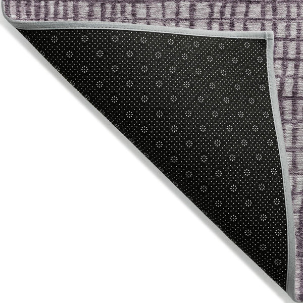 HomeRoots 8' Purple And Ivory Round Geometric Area Rug – Durable, Washable, Modern Design for Indoor & Outdoor Use 622032