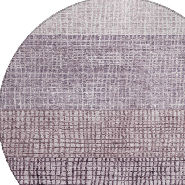 HomeRoots 8' Purple And Ivory Round Geometric Area Rug – Durable, Washable, Modern Design for Indoor & Outdoor Use 622032