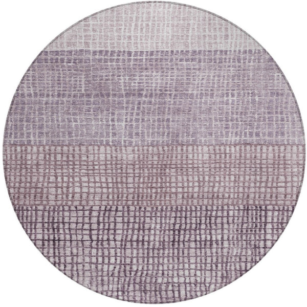 HomeRoots 8' Purple And Ivory Round Geometric Area Rug – Durable, Washable, Modern Design for Indoor & Outdoor Use 622032