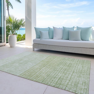 HomeRoots 5' Sage and Ivory Geometric Indoor Outdoor Area Rug - Stylish, Washable, Durable for High Traffic Spaces 622037