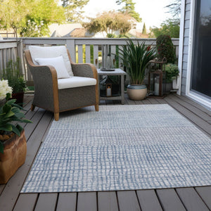 HomeRoots 5' Sky Blue and Ivory Geometric Area Rug - Washable, Durable for Indoor and Outdoor Spaces, Stylish! 622043