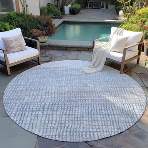 HomeRoots 8' Sky Blue Round Geometric Washable Area Rug – Stylish Indoor/Outdoor Decor for Modern Spaces 622044