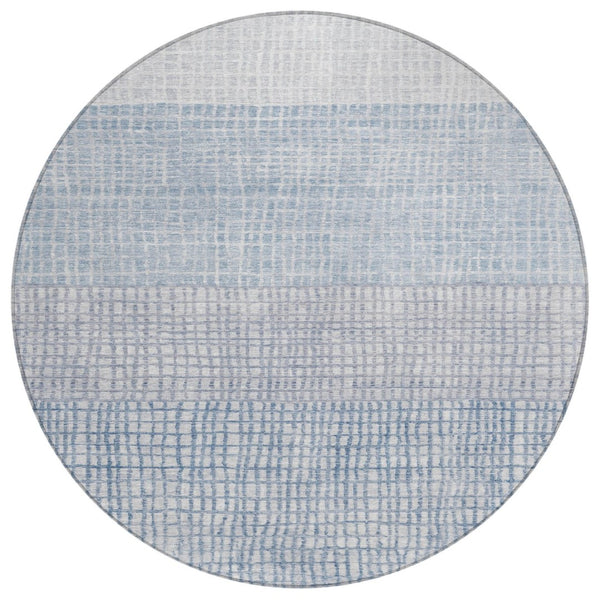HomeRoots 8' Sky Blue Round Geometric Washable Area Rug – Stylish Indoor/Outdoor Decor for Modern Spaces 622044