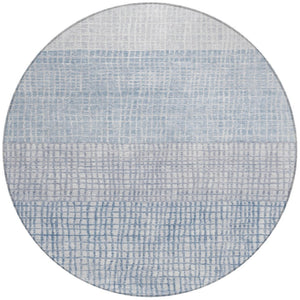 HomeRoots 8' Sky Blue Round Geometric Washable Area Rug – Stylish Indoor/Outdoor Decor for Modern Spaces 622044