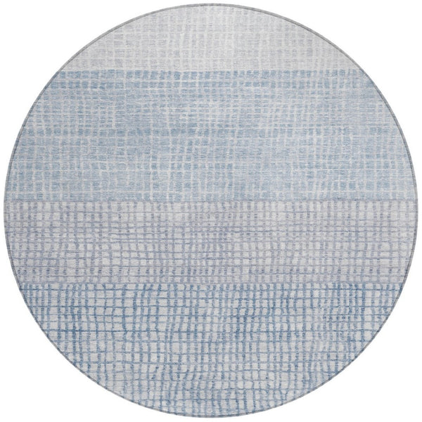HomeRoots 8' Sky Blue Round Geometric Washable Area Rug – Stylish Indoor/Outdoor Decor for Modern Spaces 622044