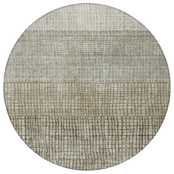 HomeRoots 8' Taupe and Ivory Round Geometric Area Rug - Durable, Washable, Indoor/Outdoor Style for Any Space 622056