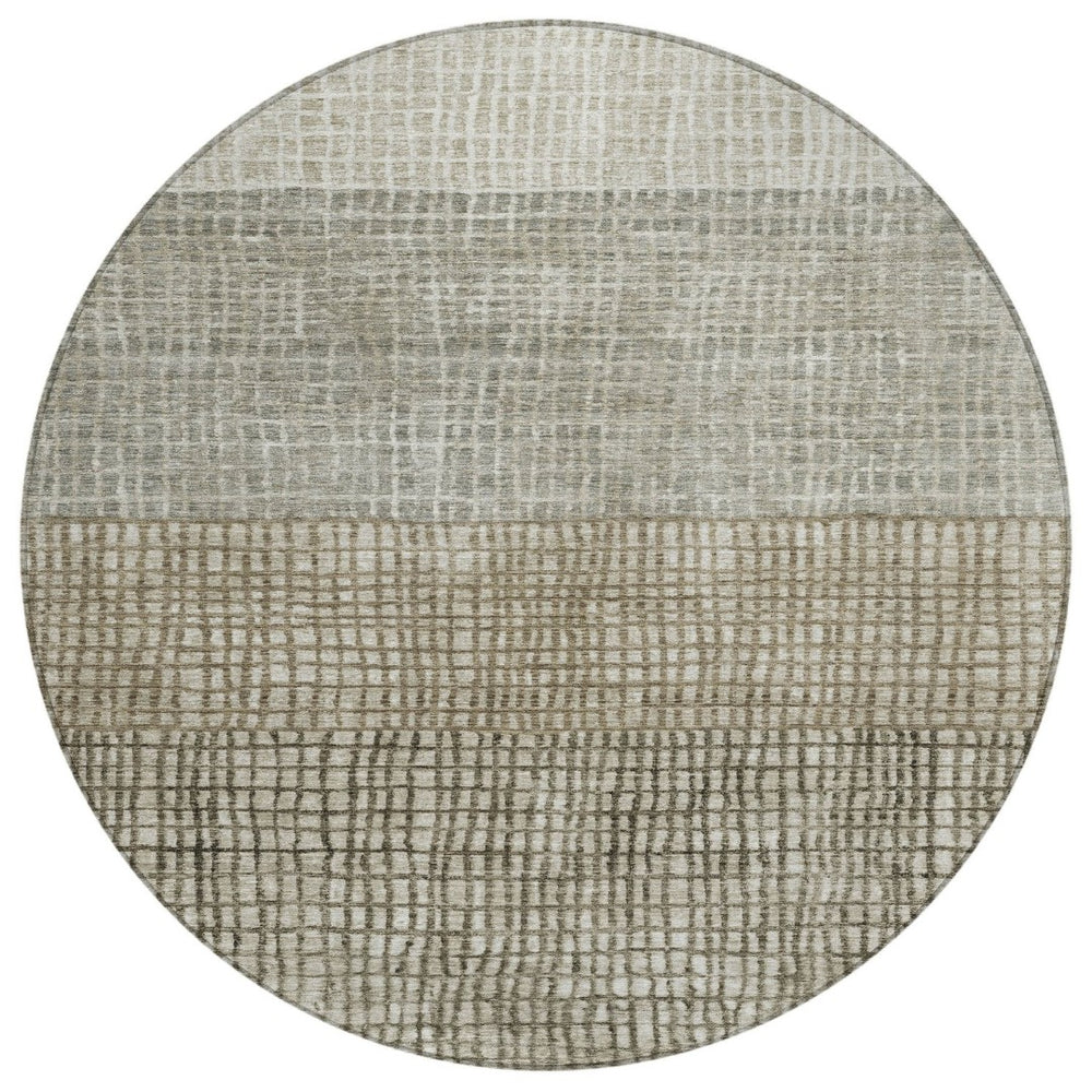 HomeRoots 8' Taupe and Ivory Round Geometric Area Rug - Durable, Washable, Indoor/Outdoor Style for Any Space 622056