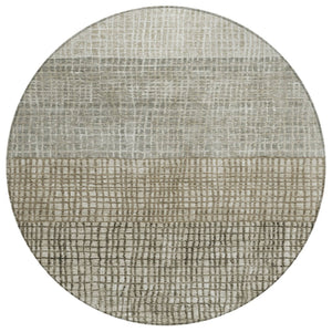 HomeRoots 8' Taupe and Ivory Round Geometric Area Rug - Durable, Washable, Indoor/Outdoor Style for Any Space 622056
