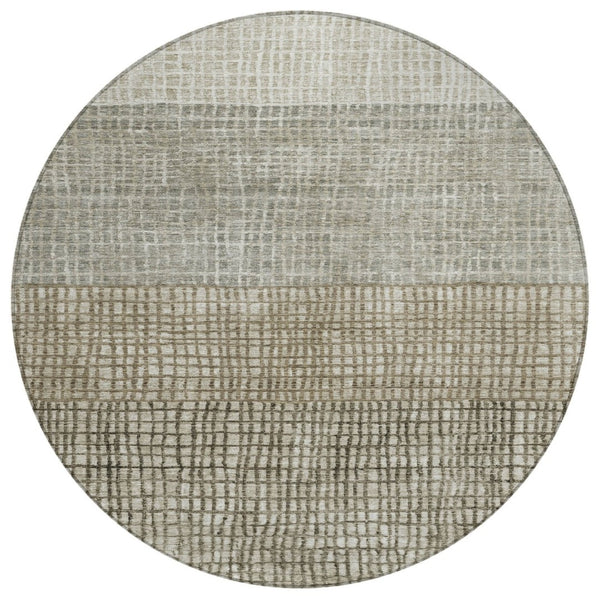 HomeRoots 8' Taupe and Ivory Round Geometric Area Rug - Durable, Washable, Indoor/Outdoor Style for Any Space 622056