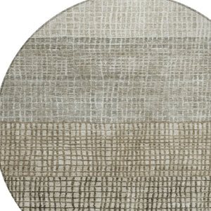 HomeRoots 8' Taupe and Ivory Round Geometric Area Rug - Durable, Washable, Indoor/Outdoor Style for Any Space 622056