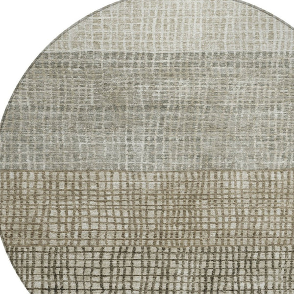 HomeRoots 8' Taupe and Ivory Round Geometric Area Rug - Durable, Washable, Indoor/Outdoor Style for Any Space 622056