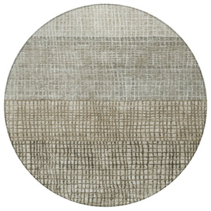 HomeRoots 8' Taupe and Ivory Round Geometric Area Rug - Durable, Washable, Indoor/Outdoor Style for Any Space 622056