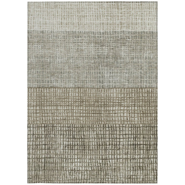 HomeRoots 8' X 10' Stylish Taupe and Ivory Geometric Washable Rug for Indoor and Outdoor High-Traffic Areas 622057