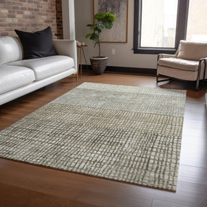 HomeRoots 9' x 12' Taupe and Ivory Geometric Area Rug - Stylish, Washable, Indoor/Outdoor, Easy Care & Durable 622058