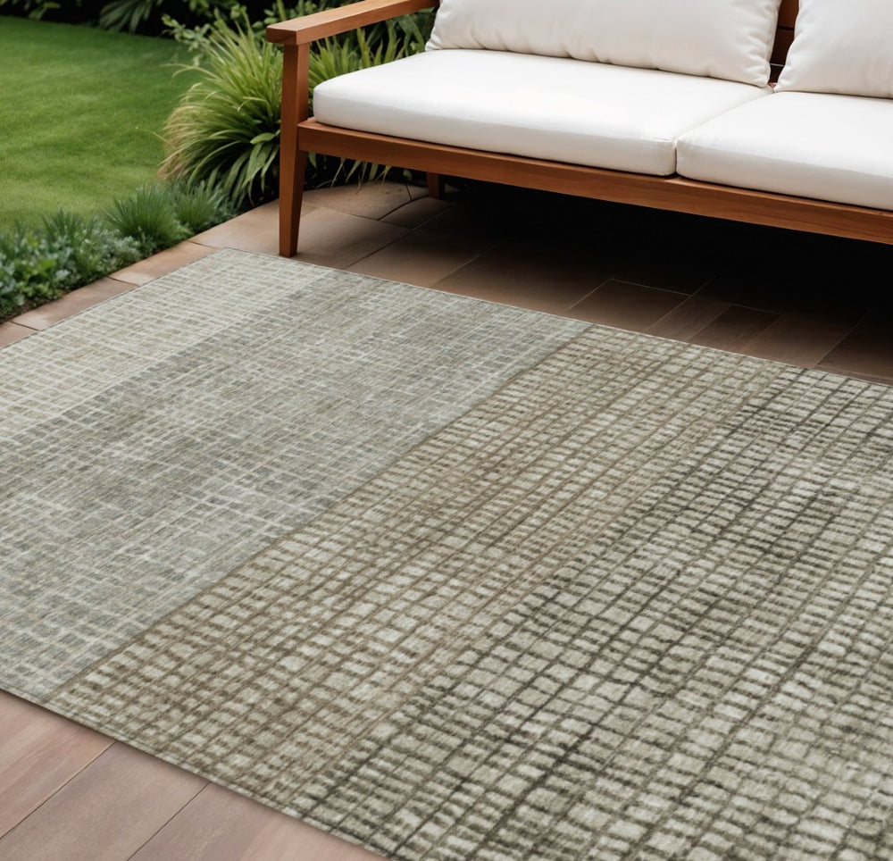 HomeRoots 10' Taupe & Ivory Geometric Washable Area Rug – Durable Indoor/Outdoor Style for High-Traffic Spaces 622059