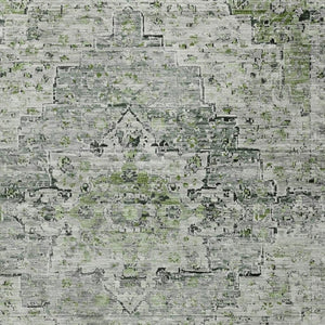 HomeRoots 5' Stylish Artichoke Green and Gray Medallion Washable Area Rug for Indoor and Outdoor Spaces 622061
