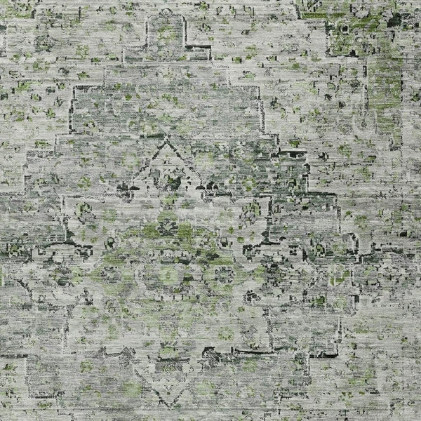 HomeRoots 5' Stylish Artichoke Green and Gray Medallion Washable Area Rug for Indoor and Outdoor Spaces 622061