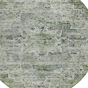 HomeRoots 8' Stylish Artichoke Green and Gray Round Medallion Rug - Indoor/Outdoor, Washable, Durable Design! 622062
