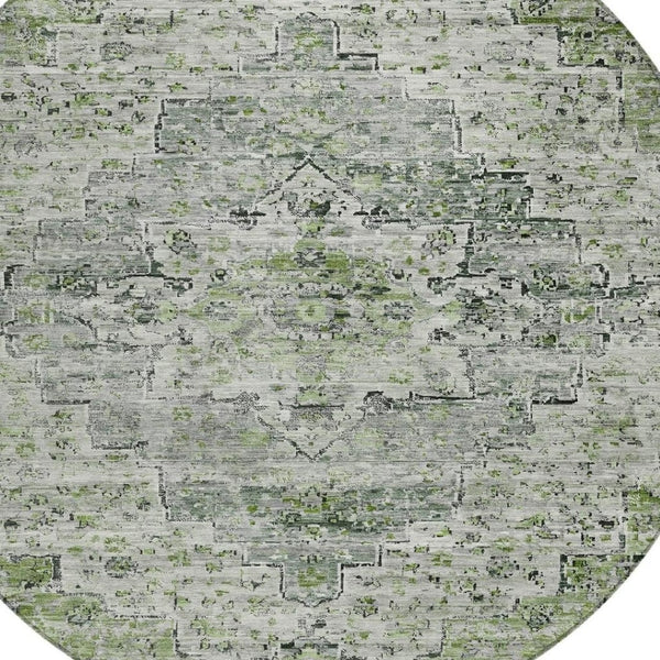 HomeRoots 8' Stylish Artichoke Green and Gray Round Medallion Rug - Indoor/Outdoor, Washable, Durable Design! 622062