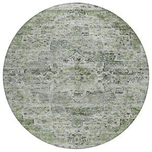 HomeRoots 8' Stylish Artichoke Green and Gray Round Medallion Rug - Indoor/Outdoor, Washable, Durable Design! 622062