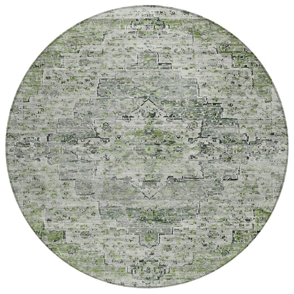 HomeRoots 8' Stylish Artichoke Green and Gray Round Medallion Rug - Indoor/Outdoor, Washable, Durable Design! 622062