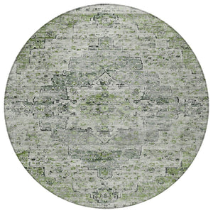 HomeRoots 8' Stylish Artichoke Green and Gray Round Medallion Rug - Indoor/Outdoor, Washable, Durable Design! 622062