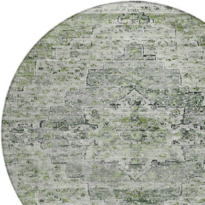 HomeRoots 8' Stylish Artichoke Green and Gray Round Medallion Rug - Indoor/Outdoor, Washable, Durable Design! 622062