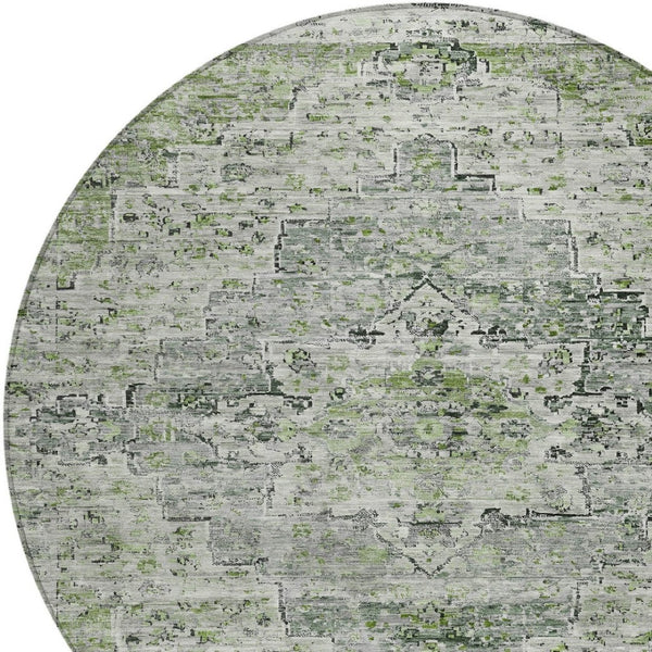 HomeRoots 8' Stylish Artichoke Green and Gray Round Medallion Rug - Indoor/Outdoor, Washable, Durable Design! 622062