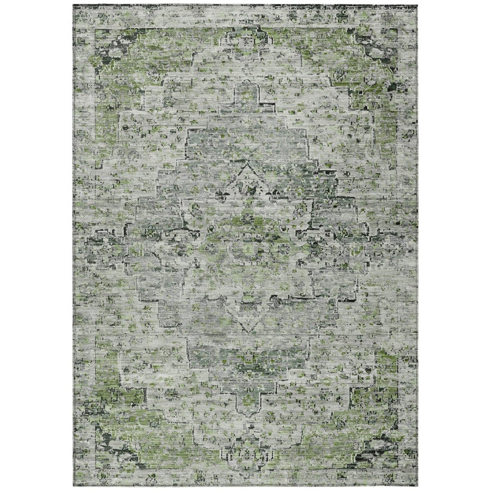 HomeRoots 8' X 10' Stylish Artichoke Green & Gray Medallion Washable Area Rug for Indoor/Outdoor Use 622063