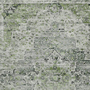HomeRoots 8' X 10' Stylish Artichoke Green & Gray Medallion Washable Area Rug for Indoor/Outdoor Use 622063