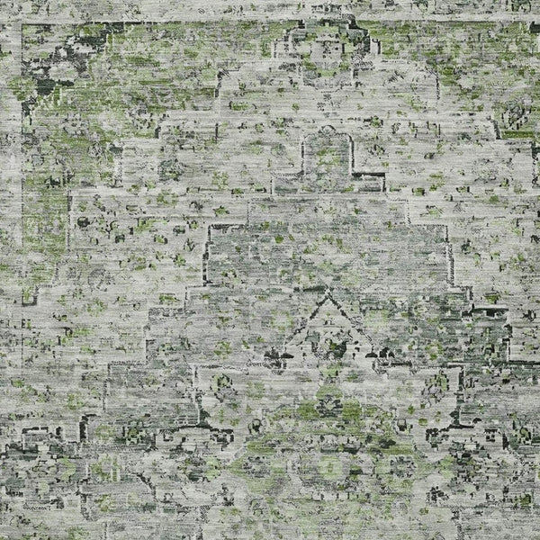 HomeRoots 8' X 10' Stylish Artichoke Green & Gray Medallion Washable Area Rug for Indoor/Outdoor Use 622063