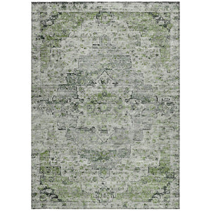 HomeRoots 10' Medallion Area Rug in Artichoke Green & Gray – Washable, Durable, Indoor/Outdoor Versatility! 622065