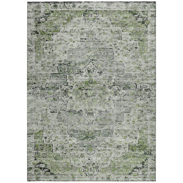 HomeRoots 10' Medallion Area Rug in Artichoke Green & Gray – Washable, Durable, Indoor/Outdoor Versatility! 622065