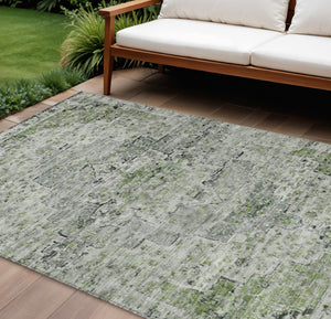 HomeRoots 10' Medallion Area Rug in Artichoke Green & Gray – Washable, Durable, Indoor/Outdoor Versatility! 622065