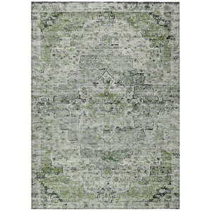 HomeRoots 10' Medallion Area Rug in Artichoke Green & Gray – Washable, Durable, Indoor/Outdoor Versatility! 622065