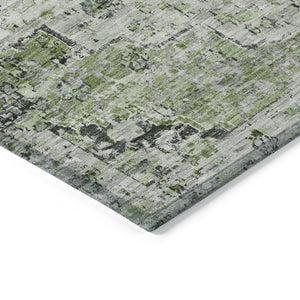 HomeRoots 10' Medallion Area Rug in Artichoke Green & Gray – Washable, Durable, Indoor/Outdoor Versatility! 622065