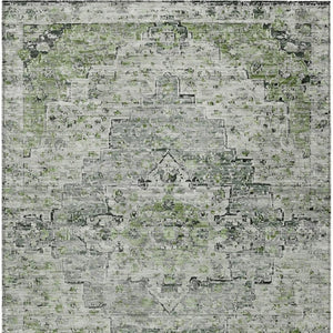 HomeRoots 10' Medallion Area Rug in Artichoke Green & Gray – Washable, Durable, Indoor/Outdoor Versatility! 622065