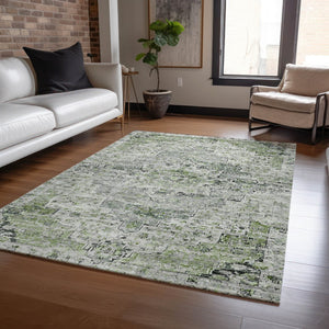 HomeRoots 10' Medallion Area Rug in Artichoke Green & Gray – Washable, Durable, Indoor/Outdoor Versatility! 622065
